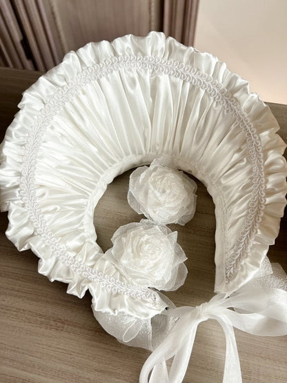 with Bonnet Ruffled Rosette Apricot/Black/White/Red Accents Lolita Detachable