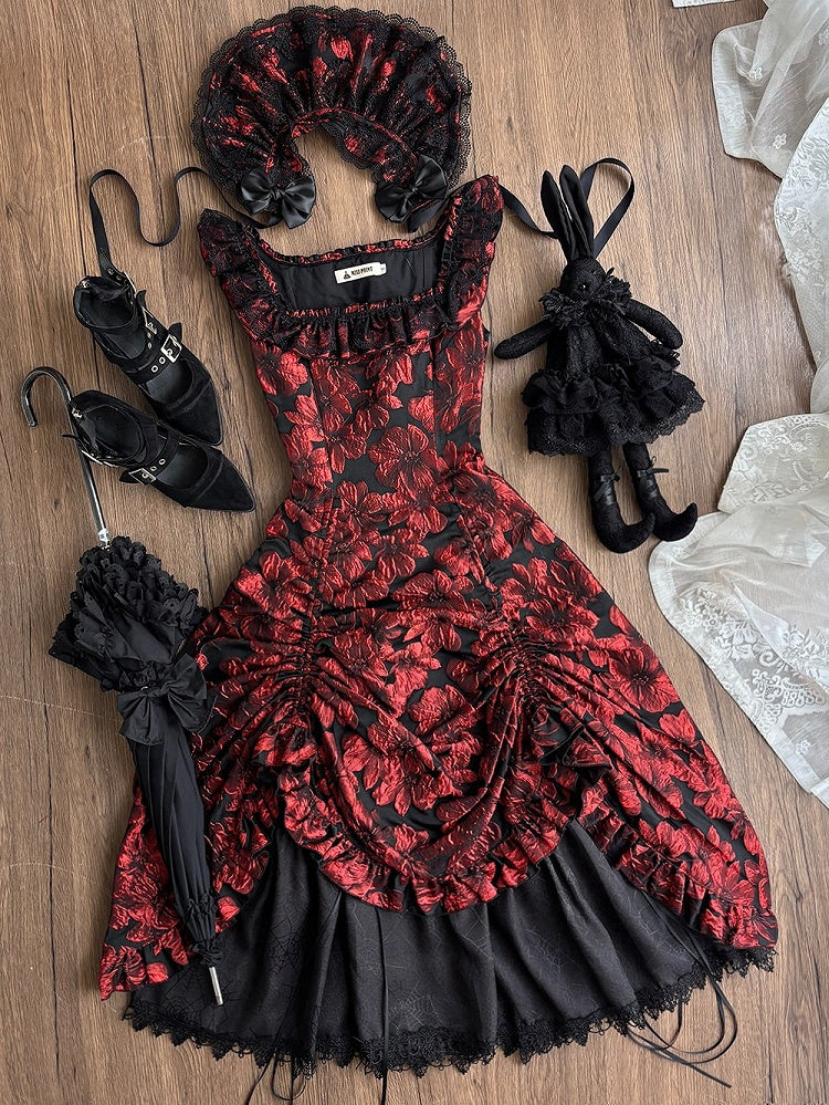 Red and Black Lace Trim JSK Gothic Lily - Miss Point