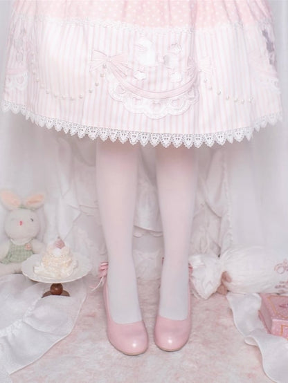 - Janes Heart Wedge Detachable Pink Mary Sweet PU Trimmed Lace Lolita