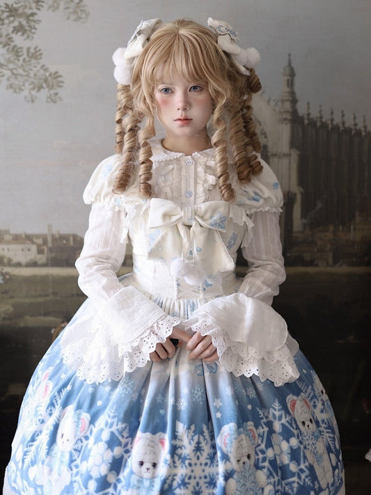 White Scalloped Eyelet Trim Cuffs Long Sleeves Shirt