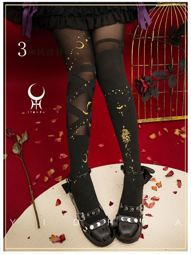 Schwarz-goldene Gothic-Lolita-Strumpfhose