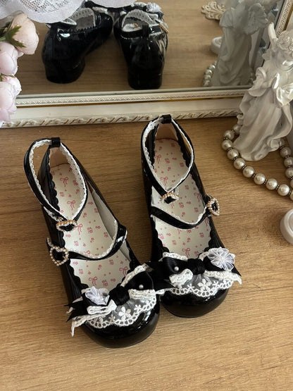 Charming Lace Bow Round Toe Pumps - 5cm Mid Heels - Blossoms
