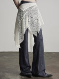 Goth Skirted Urban Denim-Like Pants Cincher Asymmetrical White Blue Lace Flared with Waist Dark