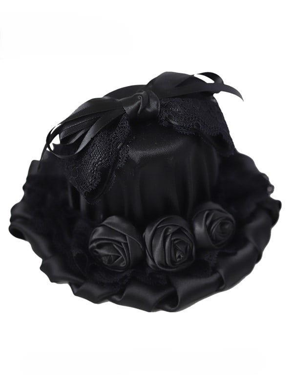 Schwarzes Gothic-Top mit Rosen und Mini-Schleife