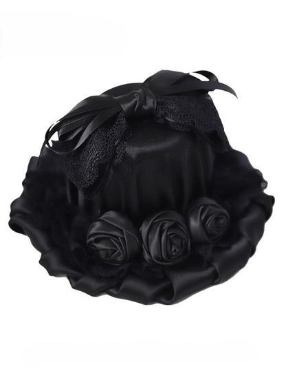 Schwarzes Gothic-Top mit Rosen und Mini-Schleife