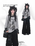 Round Sleeve Two-piece Long Rock Punk Neck Top Grey - Design