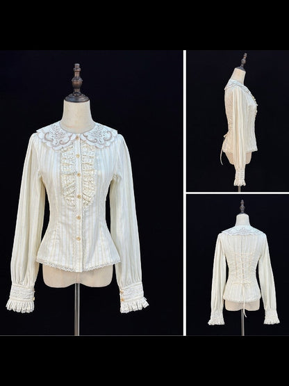 Beige Embroidered Collar Refined Lolita Blouse - Miss Cube Dressworks