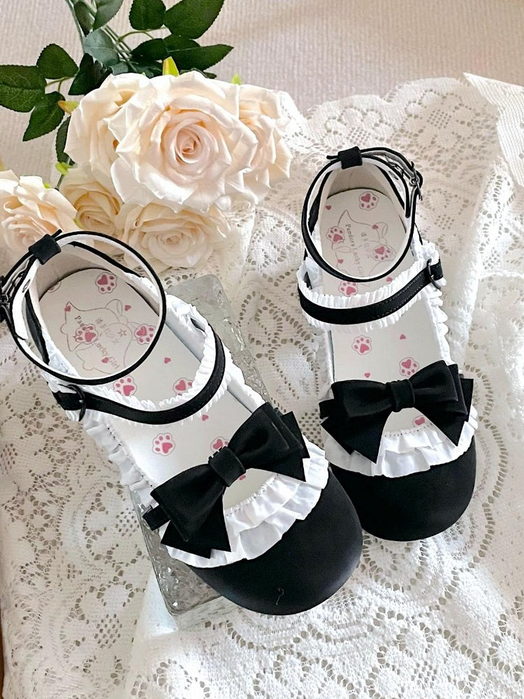 Detachable Janes Mary Black and Bow Sweet Heart-shaped with Accents Lolita Snap PU