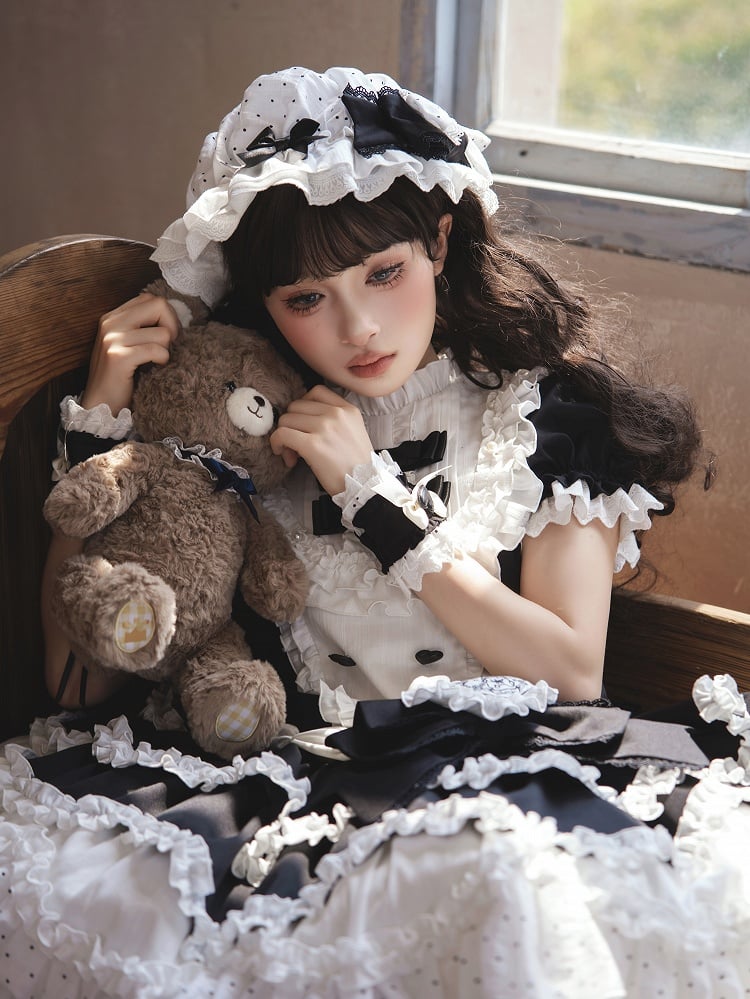 Accents and Bow Dots Hat Polka with White Baby Black