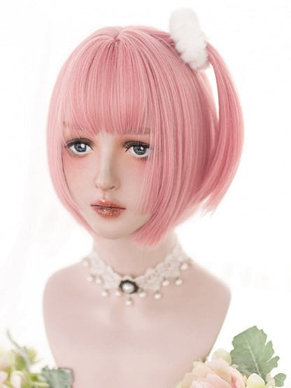 Rosa 30CM kurze Bob-Schnitt-Synthetikperücke mit Pony