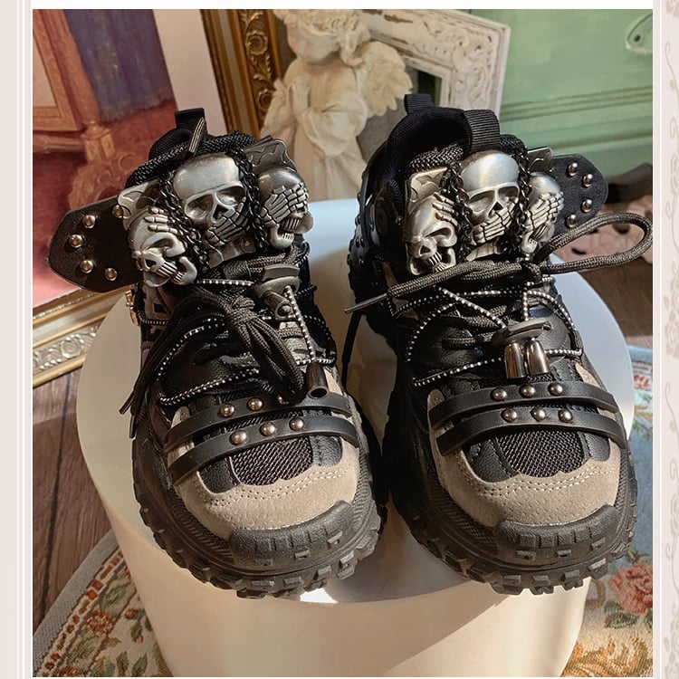 Black Sneakers Platform - Punk Studs Accents