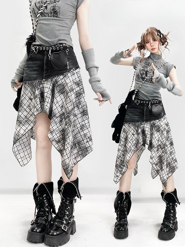 Kariertes Taschentuch SchwarzWeiß Y2K Muster Rocksaum