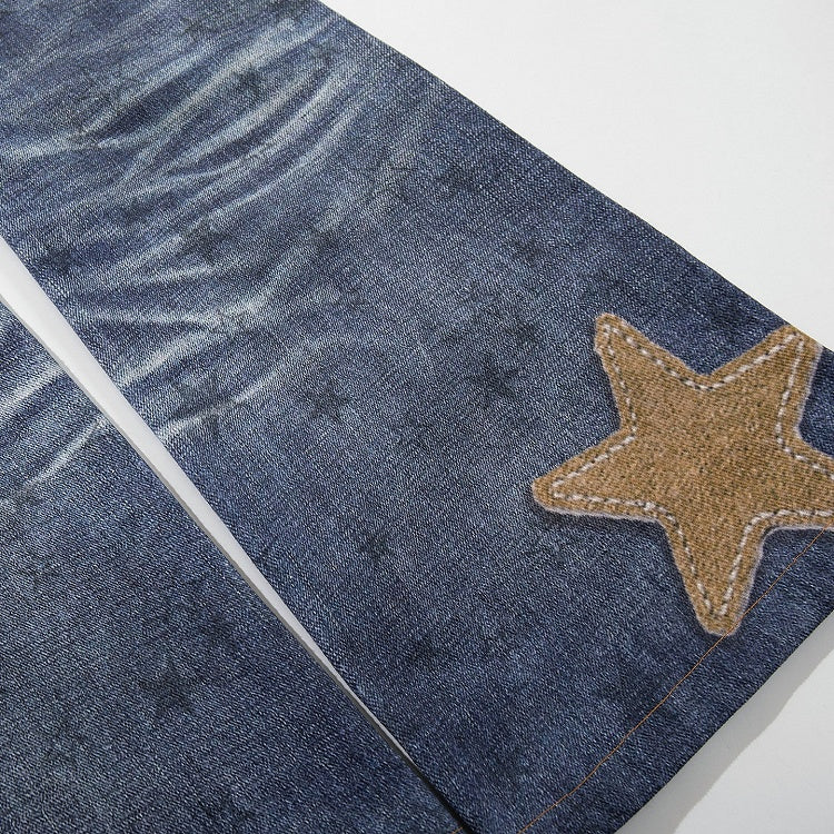 Vintage Kawaii Blue Star Print Flare Jeans - Languid Park