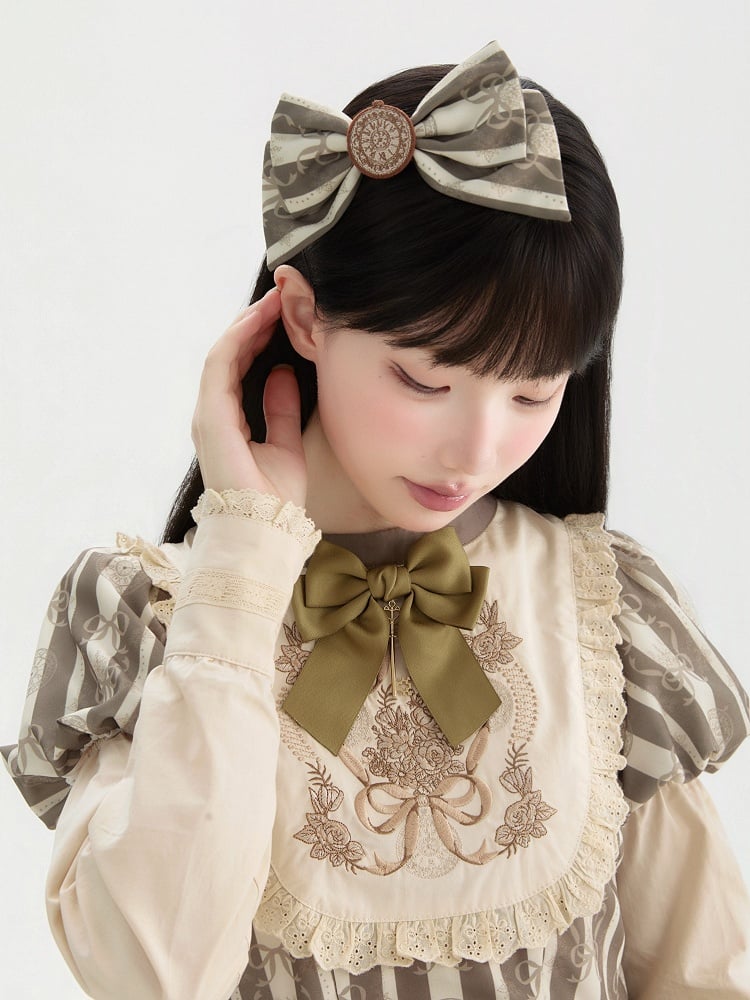Hairclip Blue/Brown/White/Light Brown Lolita Bowknot