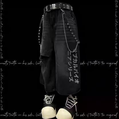 Vintage Applikationen Distressed Holes Straight-Leg Jeans Schwarzes Kreuz