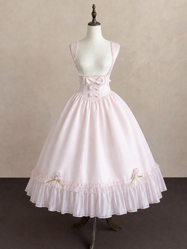 Pink Jumper Skirt with Bow and Ruffle Details - Sweet Dream