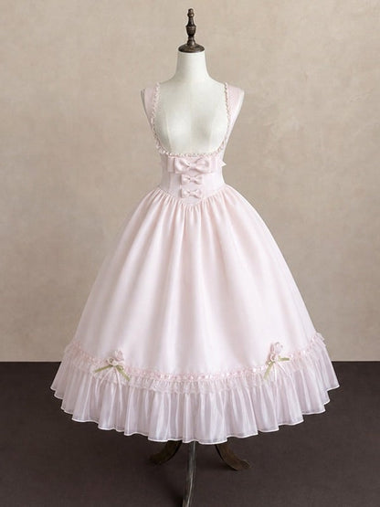 Pink Jumper Skirt with Bow and Ruffle Details - Sweet Dream