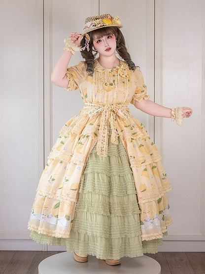 Tea Tiered Green Detail Length Skirt Under Ruffles