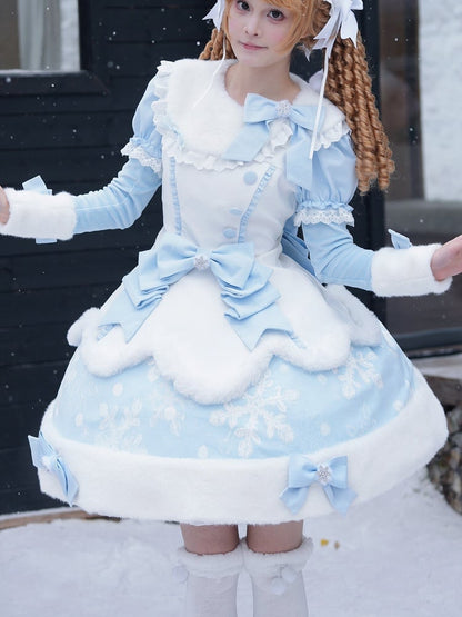 White and / Blue Hairband Detachable Sleeves Lolita Hairclip Bow