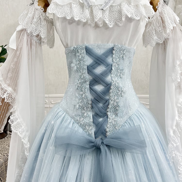 Neck Lily Halter White Blue Top High + Print Sleeveless Super