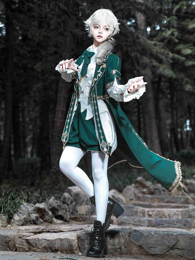 Slytherin Green Ouji Lolita Outfit White Shirt + Snake Charms Strappy Robe Coat + Bloomer Shorts