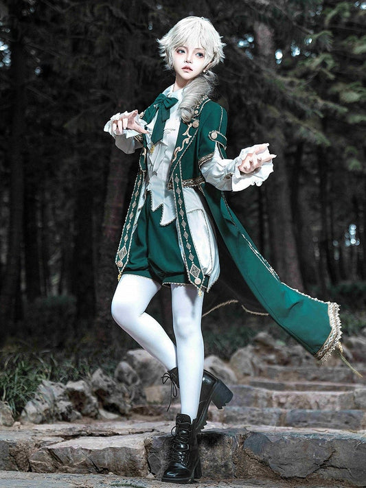Slytherin Green Ouji Lolita Outfit White Shirt + Snake Charms Strappy Robe Coat + Bloomer Shorts