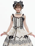 Elegant Lace-Accented Top Black Camisole White Lolita