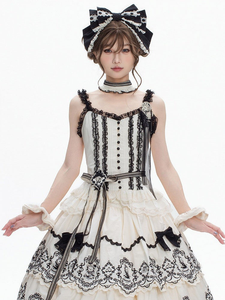 Elegant Lace-Accented Top Black Camisole White Lolita