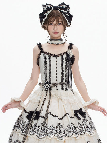 Elegant Lace-Accented Top Black Camisole White Lolita
