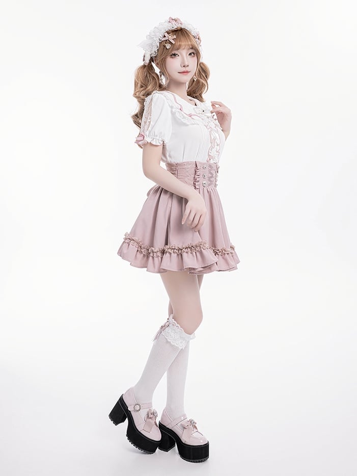 Skirt Waist Integrated Corset High Front with Jirai Kei Pink