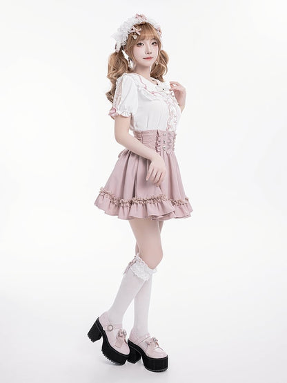 Skirt Waist Integrated Corset High Front with Jirai Kei Pink