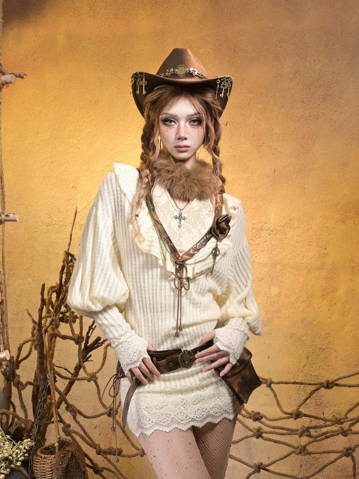 Brown Antique Brooch Rose Chains Gold Punk with Key Double Vintage