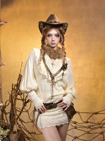 Brown Antique Brooch Rose Chains Gold Punk with Key Double Vintage