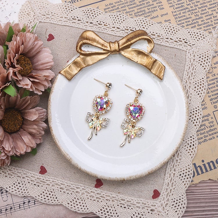 Jirai Heart Butterfly Rhinestone Options 3 Color Kei Earrings