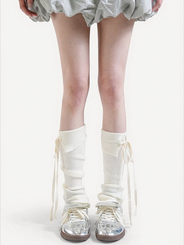5-Color Ribbed Leg Warmers with Strap Bowknot Details - ModaSwings