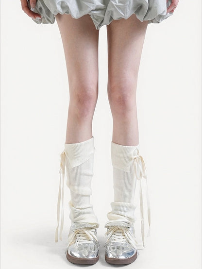 5-Color Ribbed Leg Warmers with Strap Bowknot Details - ModaSwings