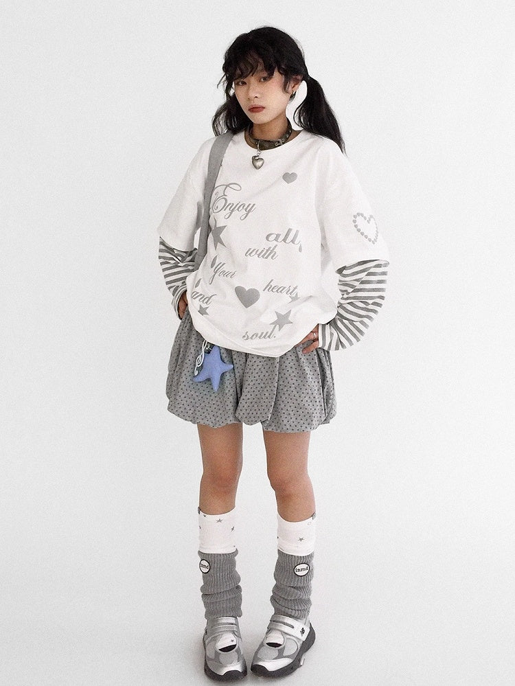 Round Grey Neck White Two-piece Sleeve - Top Long