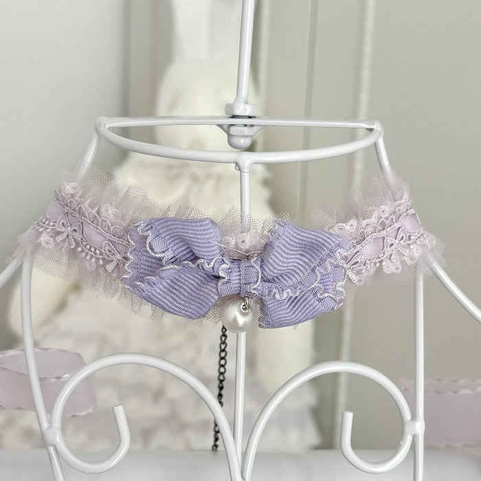 Lolita Choker with Bow, Lace & Bead Accent in Four Colors - Dream Gift Box