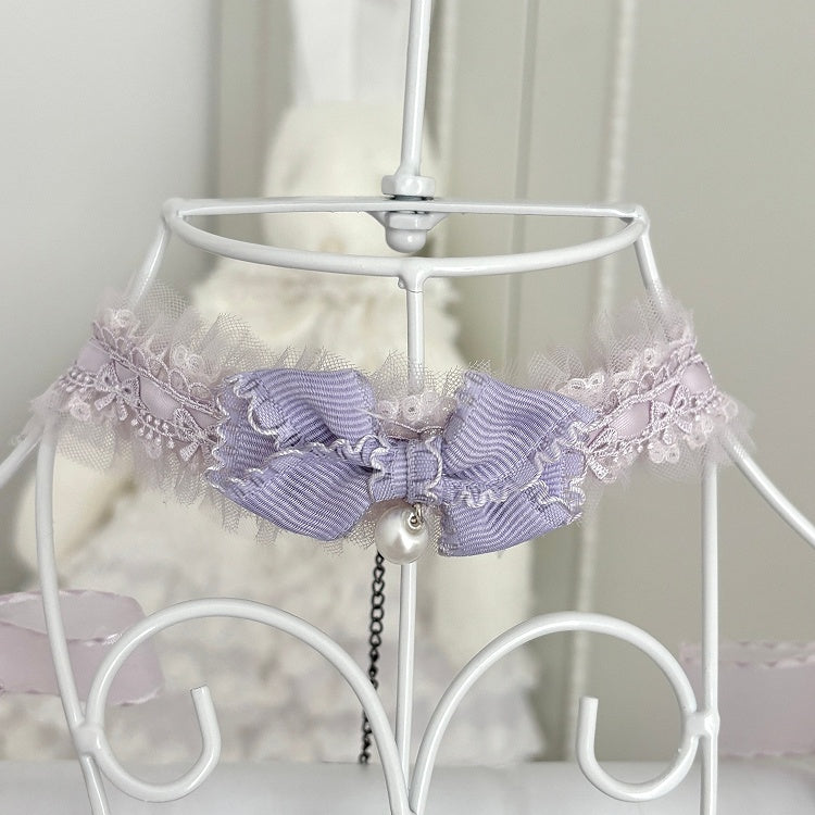 Lolita Choker with Bow, Lace & Bead Accent in Four Colors - Dream Gift Box