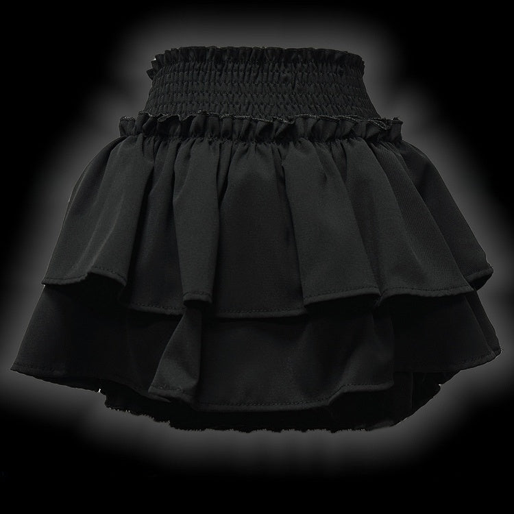 Y2K ブラッククロスアップリケ レースアクセント パンク ティアード ミニスカート