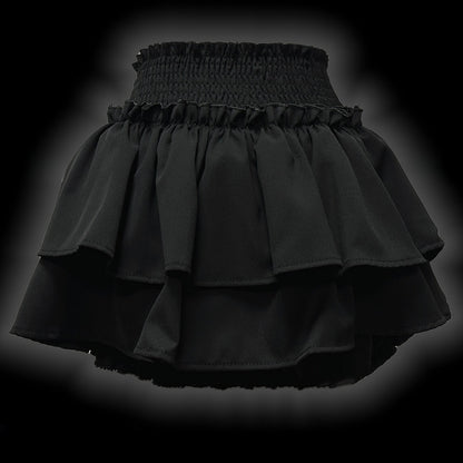 Y2K ブラッククロスアップリケ レースアクセント パンク ティアード ミニスカート