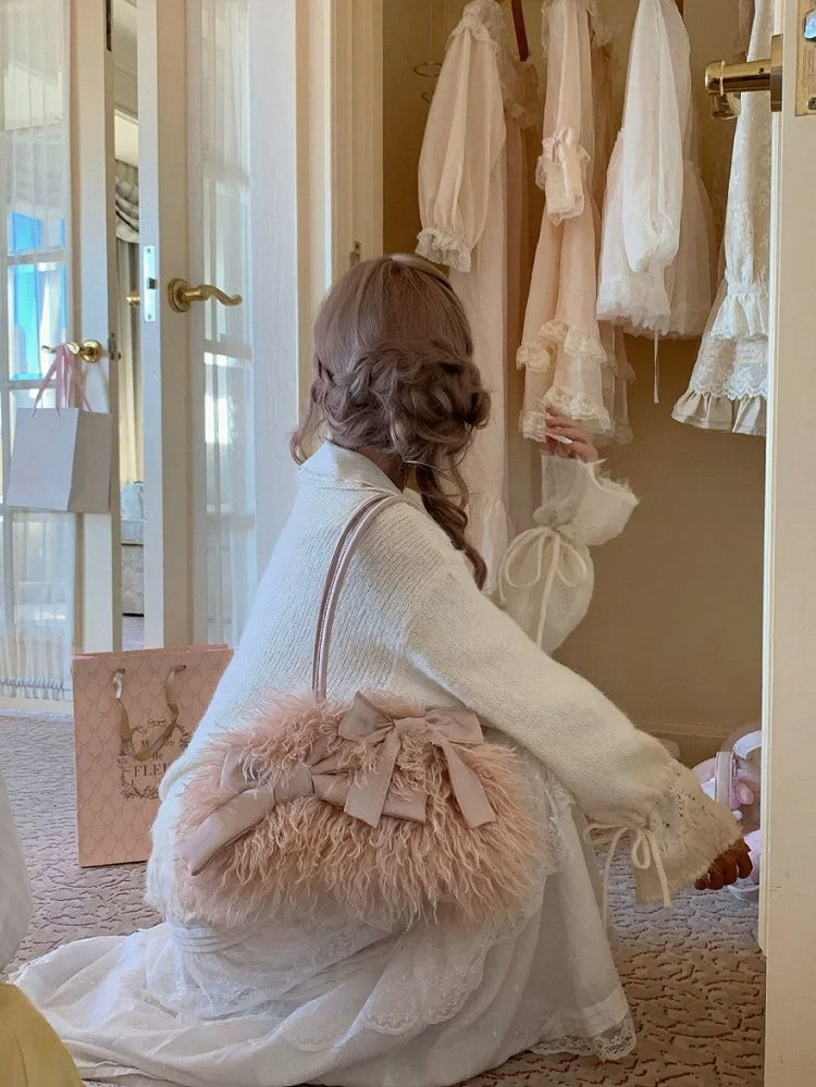 Pink Fluffy Bowknot Single Shoulder Bag Sweet - Lalacita