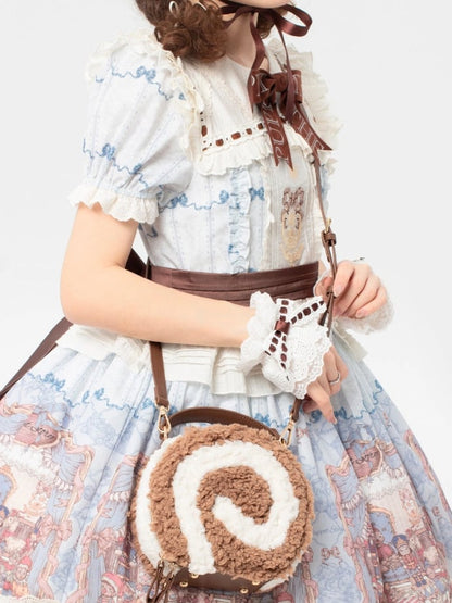 Dessert - Style Shoulder Sweet Plush Round Bag Dark Brown Lolita Kawaii