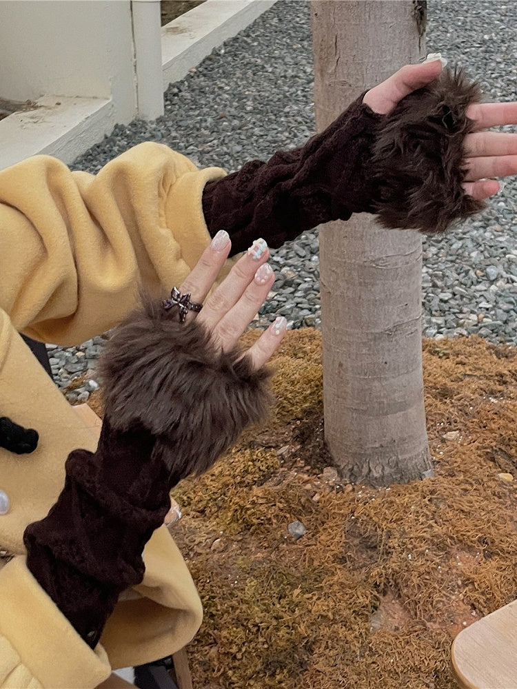 Options Gloves Plush Cuffs 6 Knit Long Color Fingerless