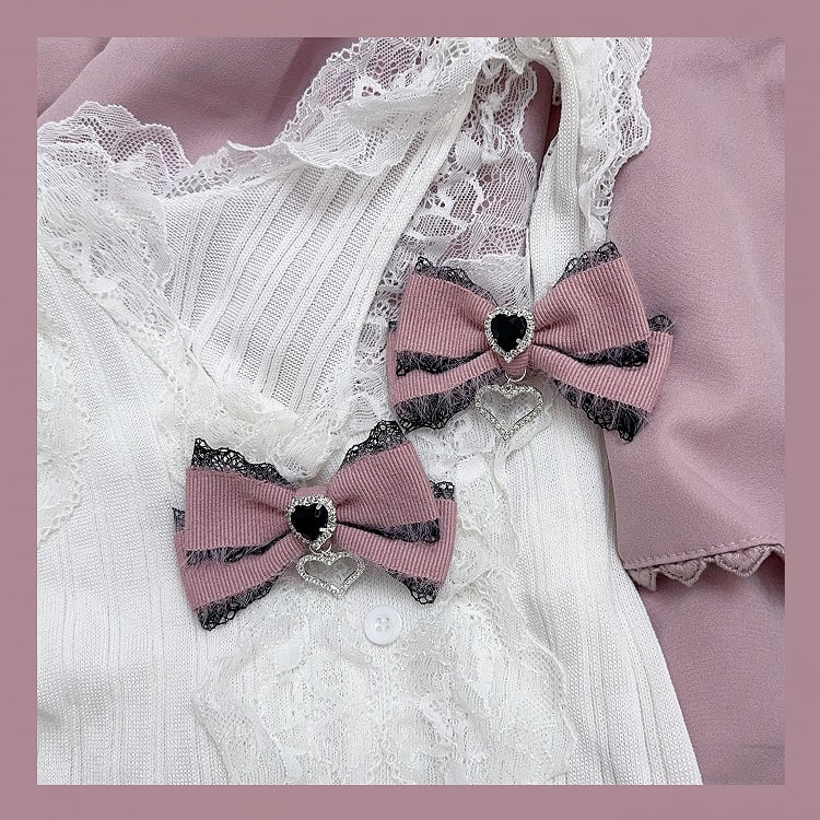 Pink Bow Lace Jirai Kei White/Black Trim Hairclips
