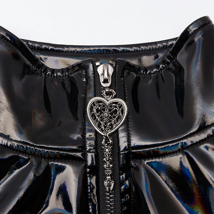 Black Rococo Long Bright Laser Cyber Coat