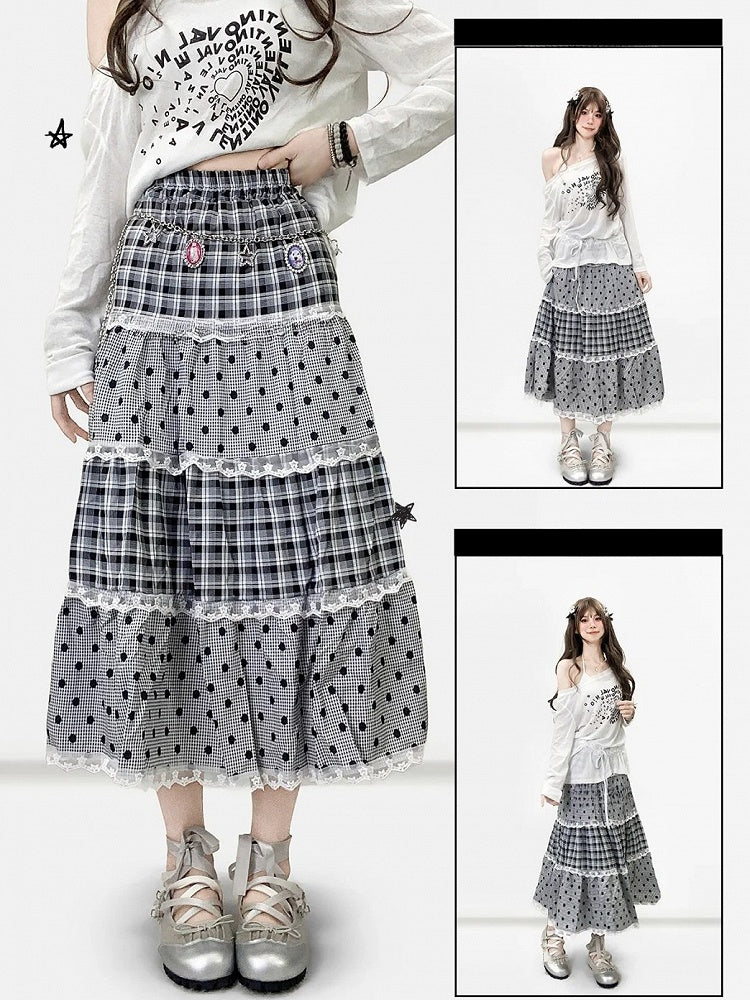 Graues Musterbesatz Polka-Dot Y2K und Rockspitze Bittersüßes Karo