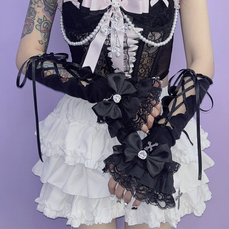 Kei Y2K ディテール クロス ブラック/ホワイト レースアップ チャーム ジライ スリーブ