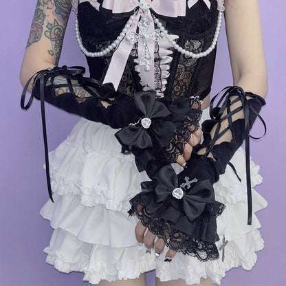Kei Y2K ディテール クロス ブラック/ホワイト レースアップ チャーム ジライ スリーブ