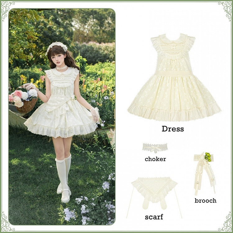 Butterfly Lolita Peter OP Spitze Creme Set Voll gepatchter Pan Kleid Kragen